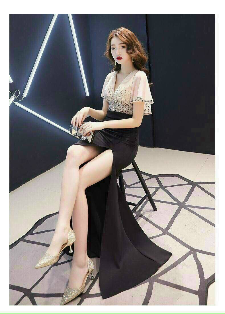 Đầm Dạ Hội cổ V Phối Hạt - HN974